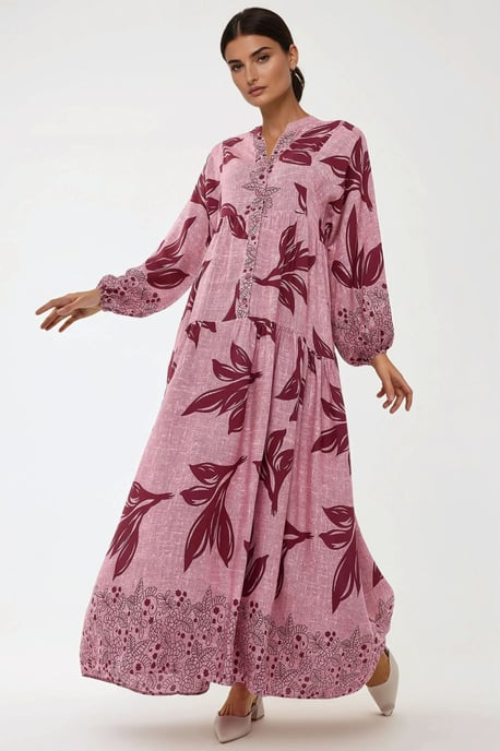 Bedrucktes Maxikleid aus Viskose mit langen Ärmeln - Image 1