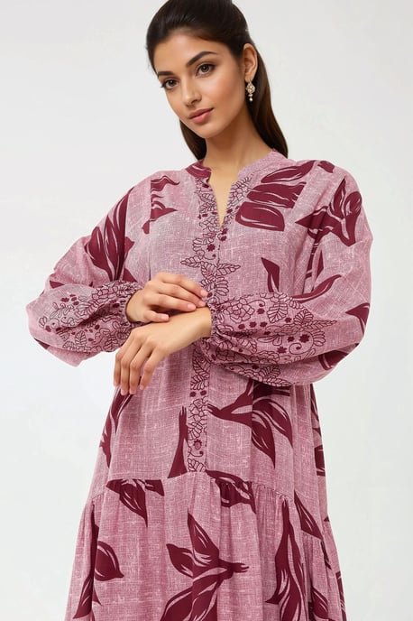 Bedrucktes Maxikleid aus Viskose mit langen Ärmeln - Image 2