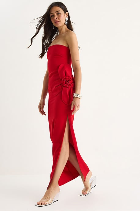 Trägerloses Blumenkleid Maxi mit Schleifendetail - Image 1
