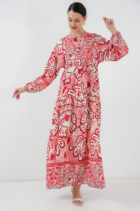 Bedrucktes V-Ausschnitt Maxikleid mit Knopfverschluss - Image 3