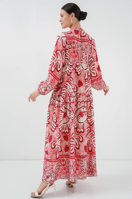 Bedrucktes V-Ausschnitt Maxikleid mit Knopfverschluss - Image 5