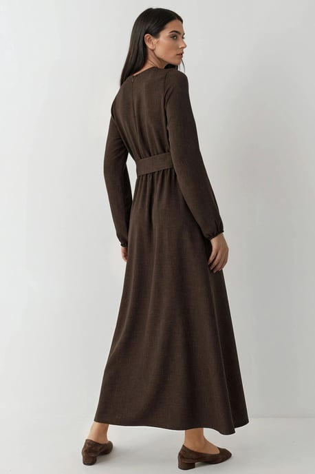 Maxi-Kleid mit langen Ärmeln und gewölbtem Detail - Image 3