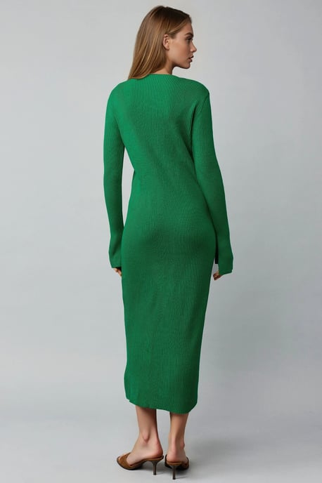 V-Ausschnitt Texturiertes Maxi-Strickkleid mit Schlitz - Image 3