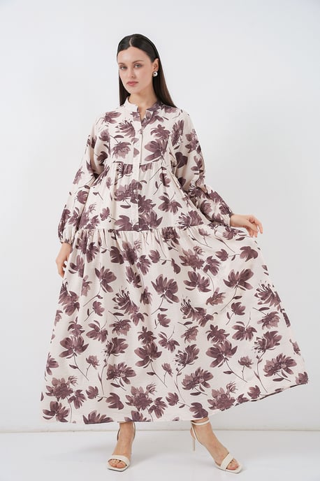 Blumiges Maxikleid mit Stehkragen und Knopfverschluss - Image 2