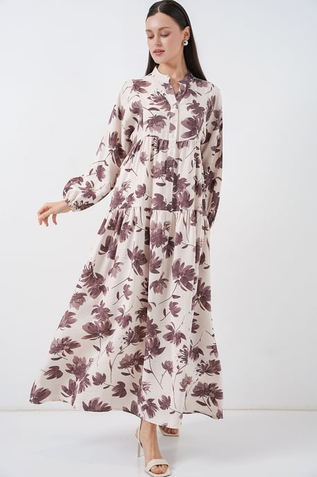 Blumiges Maxikleid mit Stehkragen und Knopfverschluss - Image 4