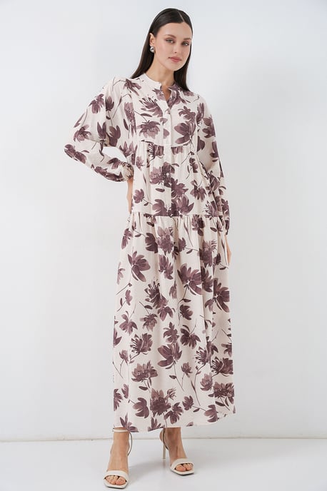 Blumiges Maxikleid mit Stehkragen und Knopfverschluss - Image 5