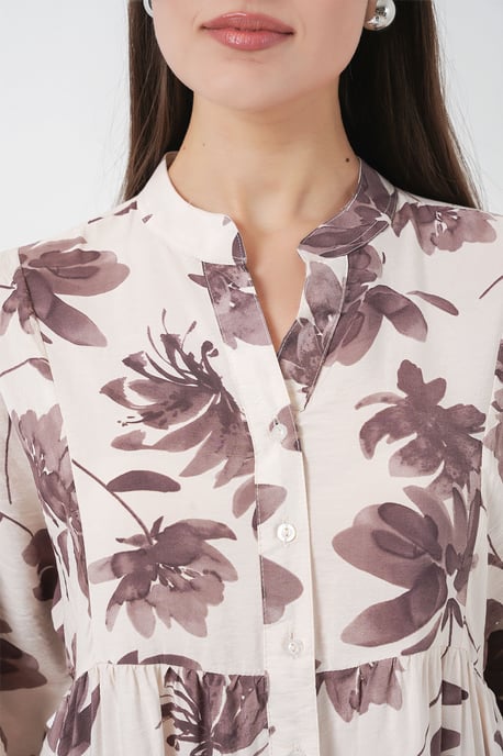 Blumiges Maxikleid mit Stehkragen und Knopfverschluss - Image 6