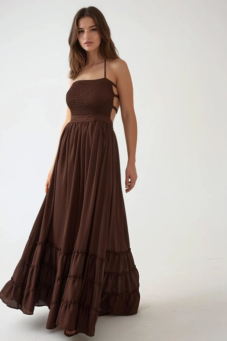 Strukturierter Maxikleid mit quadratischem Kragen - Image 1