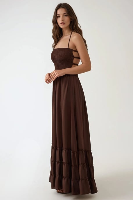Strukturierter Maxikleid mit quadratischem Kragen - Image 3
