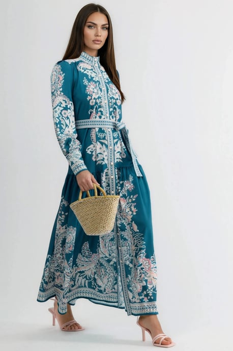 Maxikleid mit Stehkragen und Gürtel - Image 5
