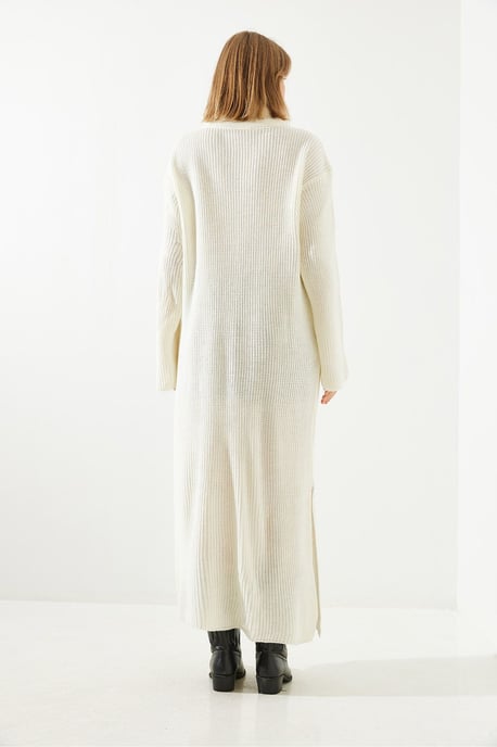 Strukturierter Rollkragen-Maxikleid mit Schlitz - Image 3