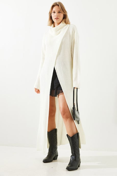 Strukturierter Rollkragen-Maxikleid mit Schlitz - Image 4