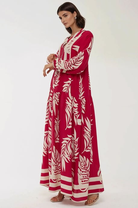 Bedrucktes Maxi-Kleid aus Viskose mit langen Ärmeln - Image 2