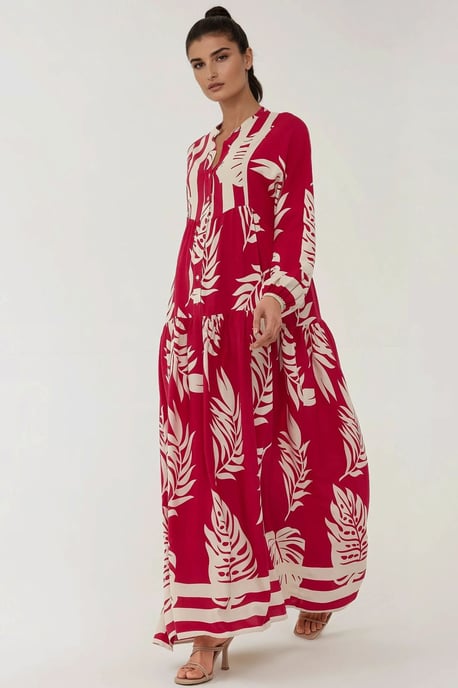 Bedrucktes Maxi-Kleid aus Viskose mit langen Ärmeln - Image 3