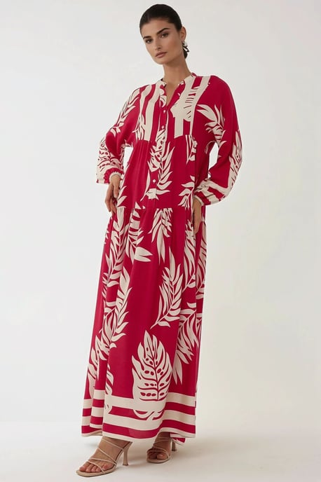 Bedrucktes Maxi-Kleid aus Viskose mit langen Ärmeln - Image 6