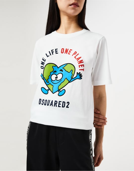 Dsquared2 Buddy Earth Logo-T-Shirt - Weiß - Image 4