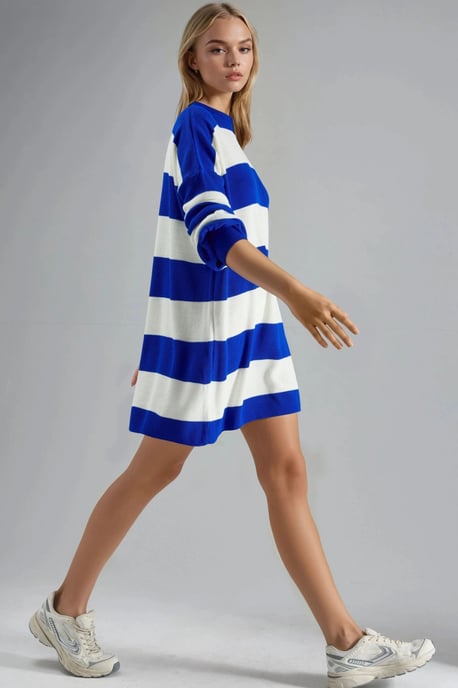 Gestreiftes Mini-Kleid mit Rundhalsausschnitt - Image 3