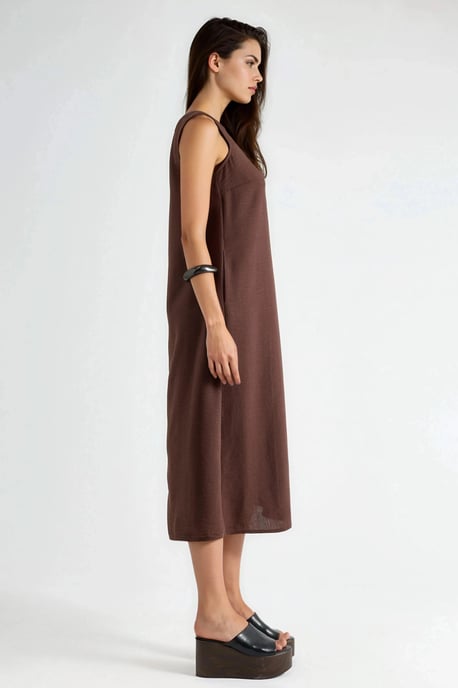Leinen-Optik ärmelloses Kleid mit Rundhalsausschnitt in Midi-Länge - Image 2