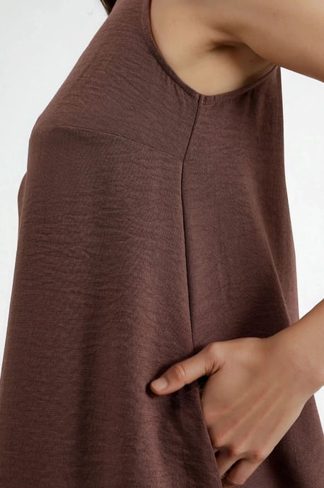 Leinen-Optik ärmelloses Kleid mit Rundhalsausschnitt in Midi-Länge - Image 4