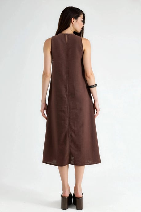 Leinen-Optik ärmelloses Kleid mit Rundhalsausschnitt in Midi-Länge - Image 5