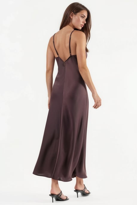 V-Ausschnitt Satin A-Linie Midi-Kleid - Image 3