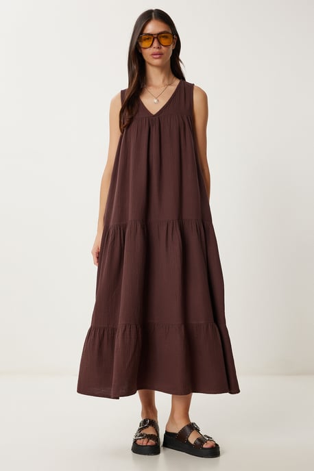 Rüschenshirt V-Ausschnitt Midikleid - Image 1