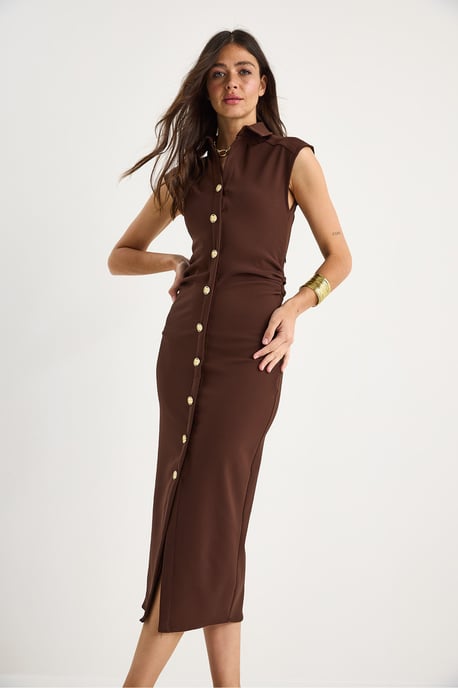Schlankes Midi-Kleid mit Tippet-Kragen und Knopfverschluss - Image 5