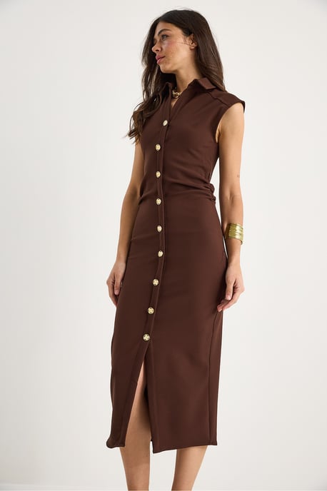 Schlankes Midi-Kleid mit Tippet-Kragen und Knopfverschluss - Image 6