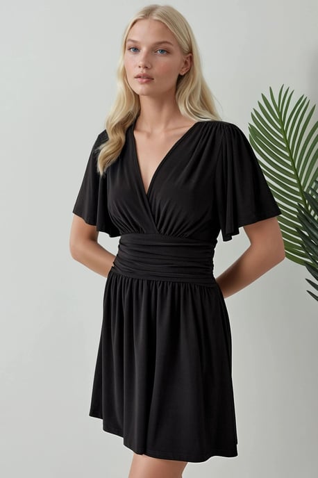 V-Ausschnitt Kurzarm Mini-Kleid - Image 2