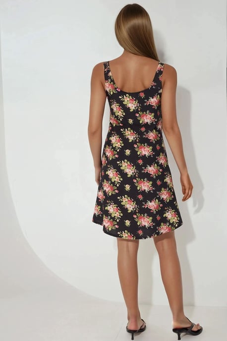 U-Kragen Bedrucktes Enges Minikleid - Image 4
