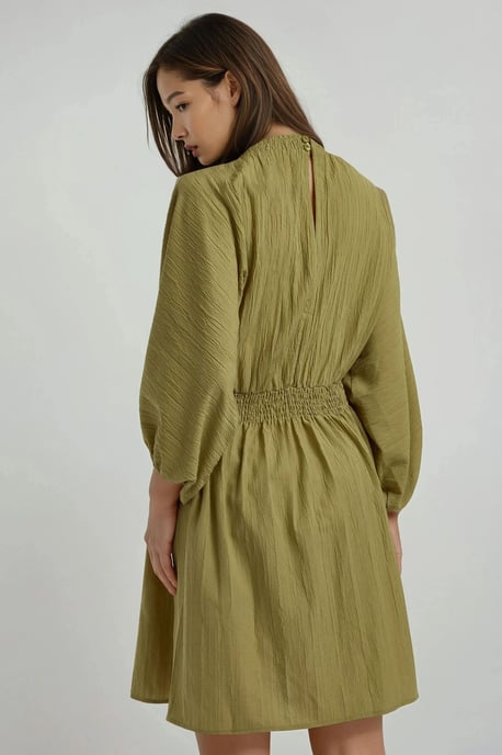 Strukturiertes V-Ausschnitt Langarm Mini-Kleid - Image 4