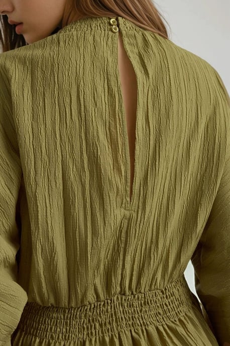 Strukturiertes V-Ausschnitt Langarm Mini-Kleid - Image 5