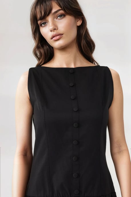 Ärmelloses A-Linien-Minikleid mit Knopfdetail - Image 4