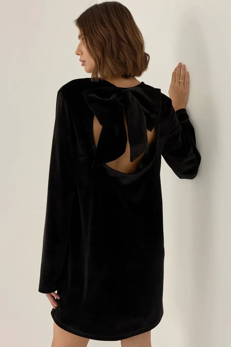 Mini-Kleid aus Samt mit offener Rückseite und Schleifen-Details - Image 5