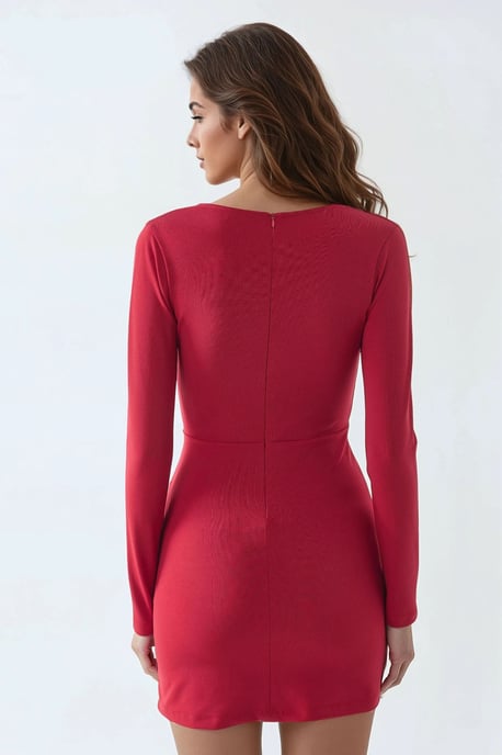 V-Ausschnitt Wickelstil Langarm Drapiertes Mini-Kleid - Image 3