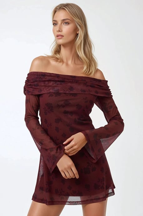 Schulterfreies Bodycon-Minikleid mit Blumenmuster - Image 1