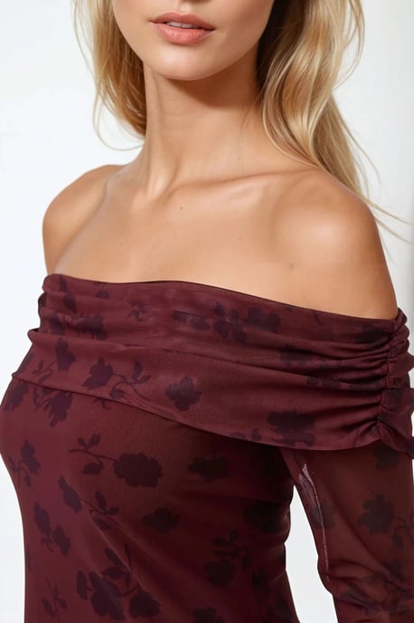 Schulterfreies Bodycon-Minikleid mit Blumenmuster - Image 2