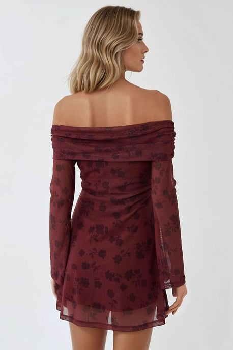 Schulterfreies Bodycon-Minikleid mit Blumenmuster - Image 3
