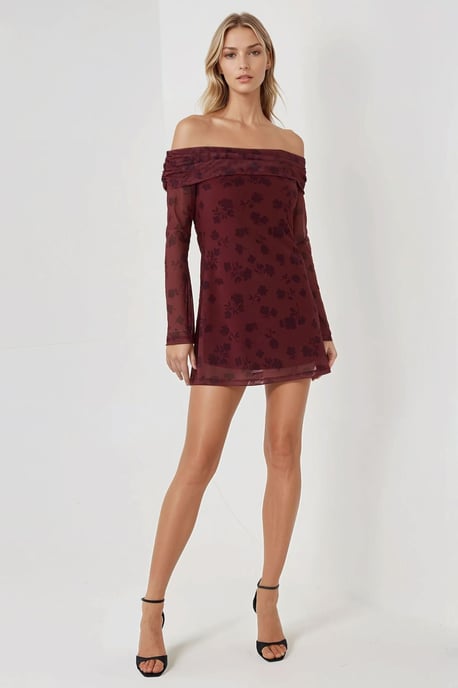 Schulterfreies Bodycon-Minikleid mit Blumenmuster - Image 4