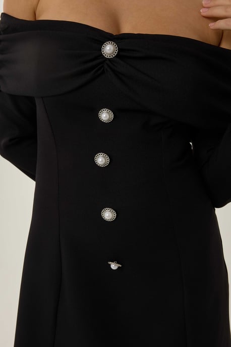 Exklusives maßgeschneidertes Off-Shoulder-Minikleid mit Knopfdetails - Image 3