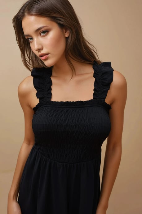 Strukturierter Mini-Kleid mit quadratischem Kragen - Image 2