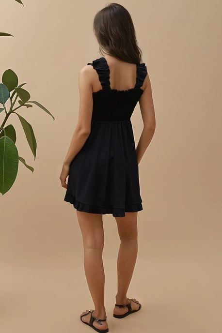 Strukturierter Mini-Kleid mit quadratischem Kragen - Image 3