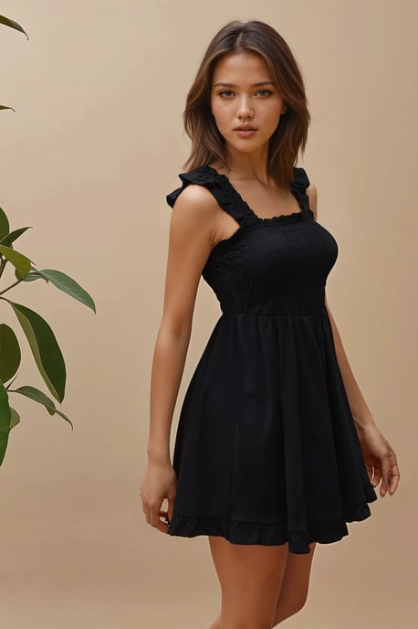 Strukturierter Mini-Kleid mit quadratischem Kragen - Image 4