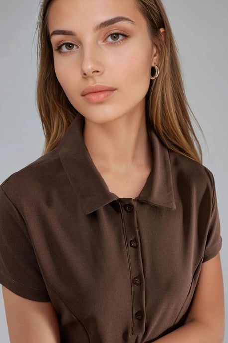 Crepe Mini-Kleid mit Knopfverschluss und Polo-Kragen - Image 2