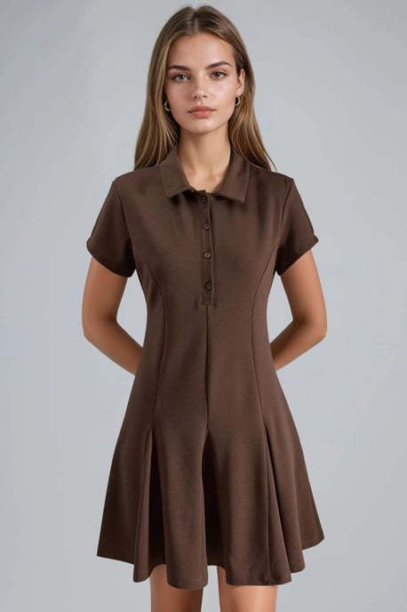 Crepe Mini-Kleid mit Knopfverschluss und Polo-Kragen - Image 5