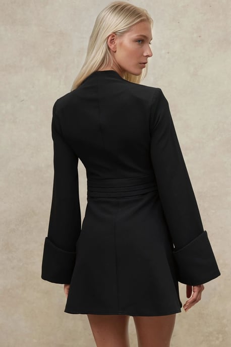 Elegantes V-Ausschnitt Mini-Kleid mit langen Ärmeln - Image 3
