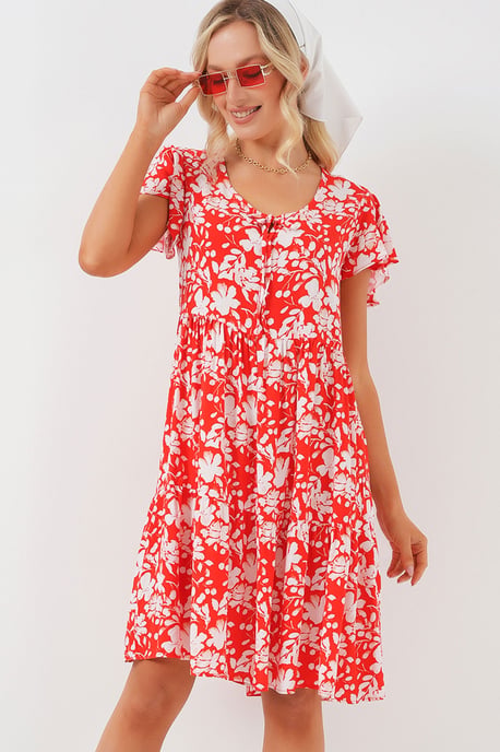 V-Ausschnitt Rüschenshirt Minikleid mit Schleife - Image 1