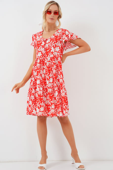 V-Ausschnitt Rüschenshirt Minikleid mit Schleife - Image 2