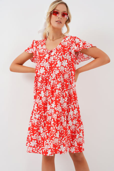V-Ausschnitt Rüschenshirt Minikleid mit Schleife - Image 3