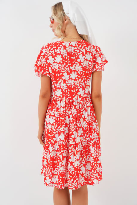 V-Ausschnitt Rüschenshirt Minikleid mit Schleife - Image 6